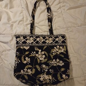 Vera Bradley Black and Cream Floral Tote